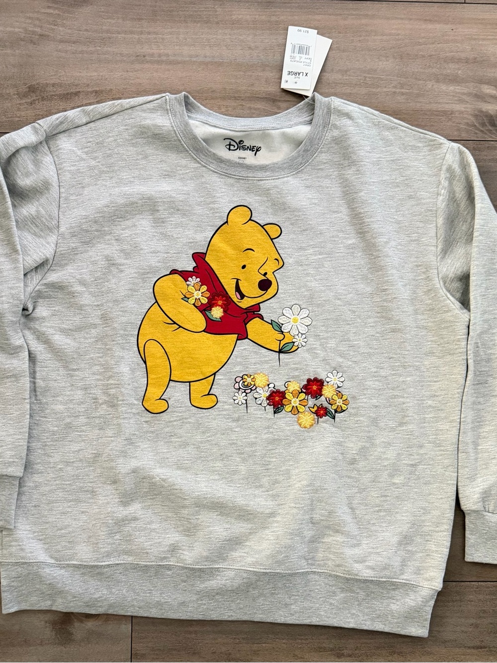 Disney Light Gray Sweatshirt with Yellow Winnie the Pooh and Red Scarf